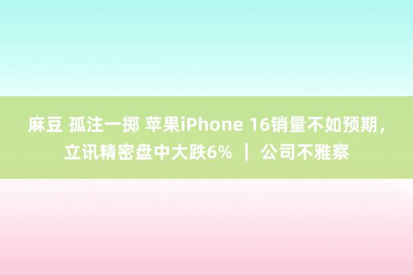麻豆 孤注一掷 苹果iPhone 16销量不如预期，立讯精密盘中大跌6% ｜ 公司不雅察