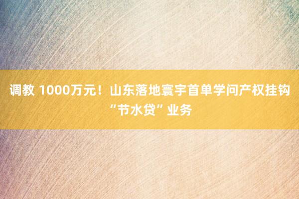 调教 1000万元！山东落地寰宇首单学问产权挂钩“节水贷”业务